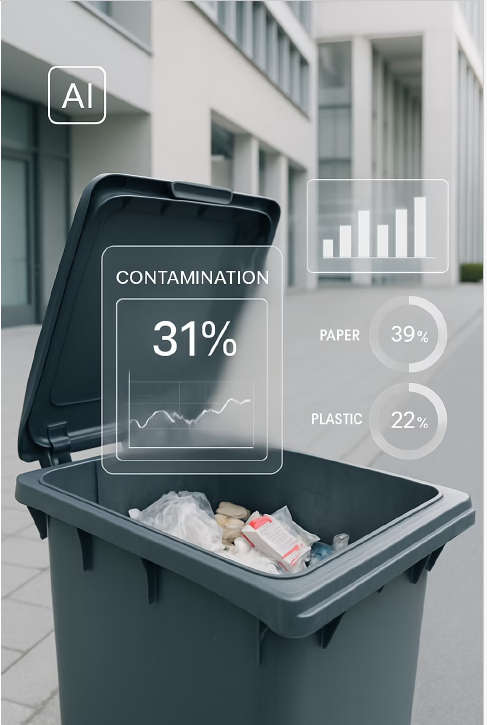 AI analyzing waste inside a recycling bin